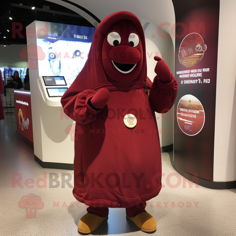 Maroon Pepper mascot costume character dressed with a Parka and Cummerbunds