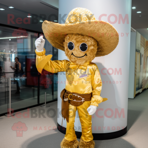 Gold Cowboy maskot kostume...