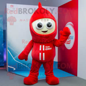 Red Ice mascot costume character dressed with a Jumpsuit and Beanies