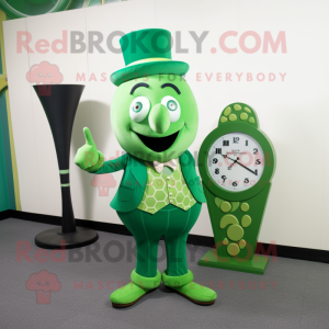 Green Hourglass mascot costume character dressed with a Jeggings and Cufflinks