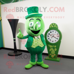 Green Hourglass mascot costume character dressed with a Jeggings and Cufflinks