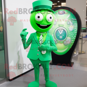 Green Hourglass mascot costume character dressed with a Jeggings and Cufflinks