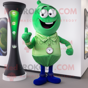 Green Hourglass mascot costume character dressed with a Jeggings and Cufflinks