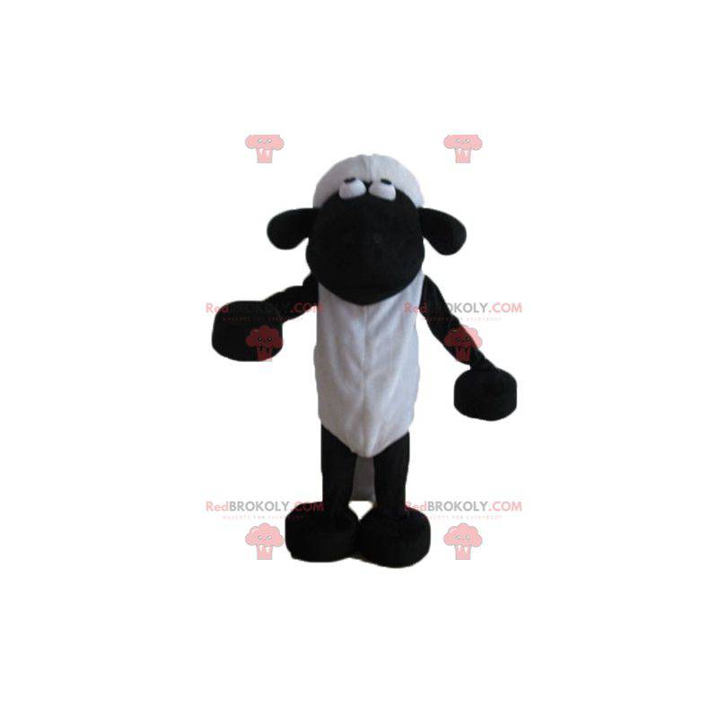 Black and white cartoon famous sheep shaun mascot -