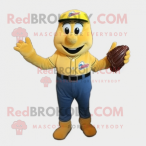 Gold Baseball Glove mascot costume character dressed with a Mom Jeans and Shawl pins