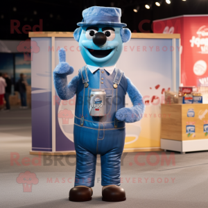 Sky Blue Soda Can mascot costume character dressed with a Dungarees and Headbands