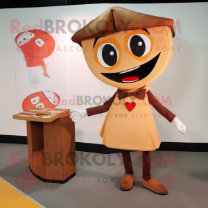 Brown Pizza Slice mascot costume character dressed with a Pencil Skirt and Briefcases