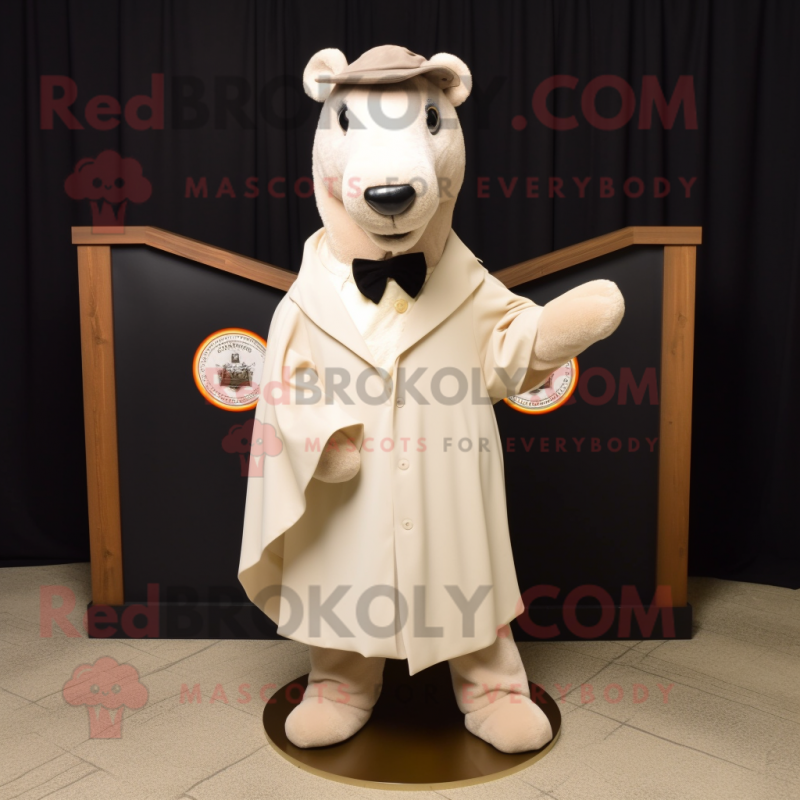 Beige Mare mascot costume character dressed with a Tuxedo and Shawl pins Beige Mare mascot costume character dressed with a Tuxedo and Shawl pins