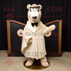 Beige Mare mascot costume character dressed with a Tuxedo and Shawl pins