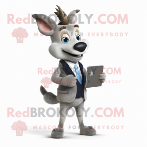 Silver Reindeer mascot costume character dressed with a Suit and Wallets