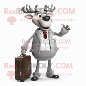 Silver Reindeer mascot costume character dressed with a Suit and Wallets