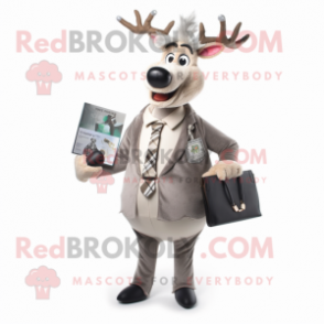 Silver Reindeer mascot costume character dressed with a Suit and Wallets
