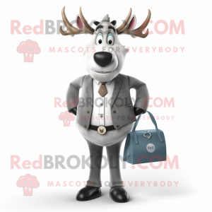 Silver Reindeer mascot costume character dressed with a Suit and Wallets