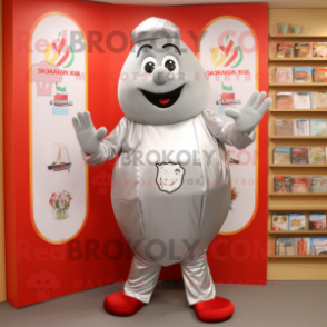 Silver Shakshuka mascot costume character dressed with a Trousers and Wallets