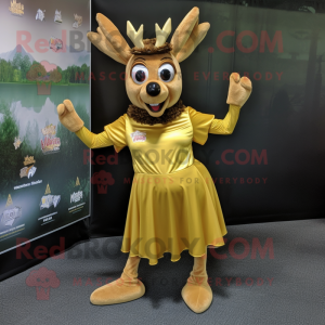 Gold Elk mascot costume character dressed with a A-Line Skirt and Cummerbunds