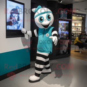 Teal Mime mascot costume character dressed with a Leggings and Smartwatches