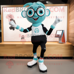 Teal Mime mascot costume character dressed with a Leggings and Smartwatches