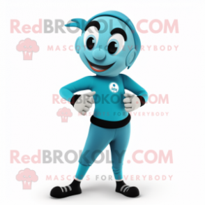 Teal Mime mascot costume character dressed with a Leggings and Smartwatches