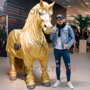 Gold Horse mascotte kostuum...