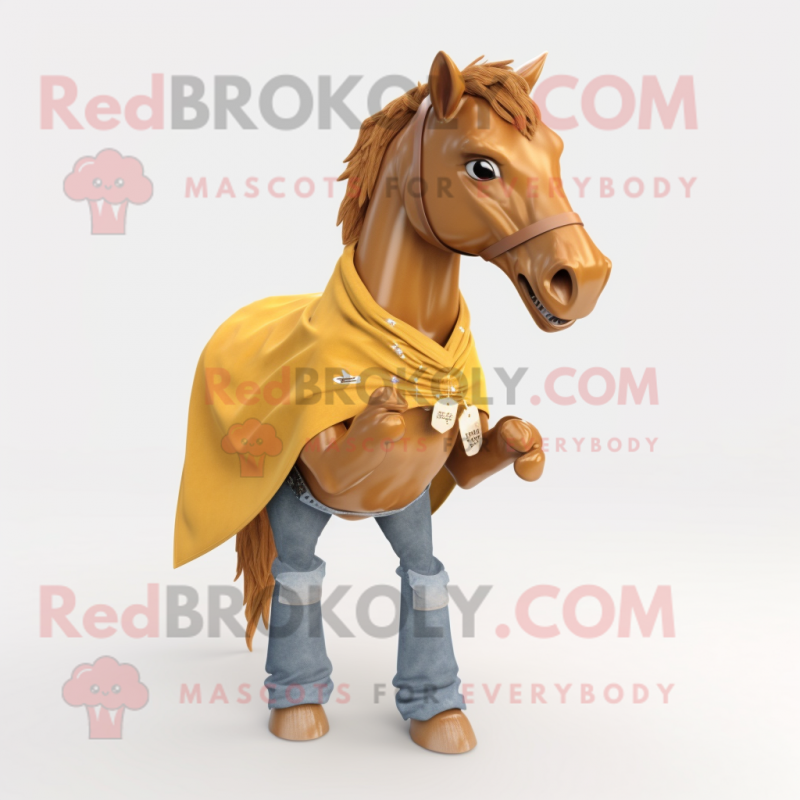 Gold Horse mascot costume character dressed with a Boyfriend Jeans and Shawl pins