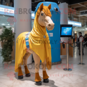 Gold Horse mascot costume character dressed with a Boyfriend Jeans and Shawl pins