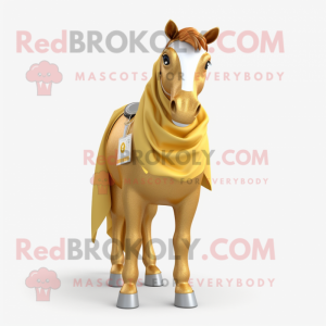 Gold Horse mascot costume character dressed with a Boyfriend Jeans and Shawl pins