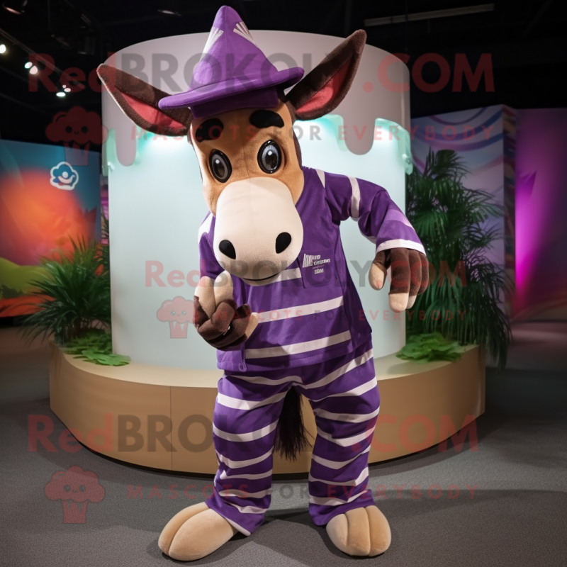 Purple Okapi mascot costume character dressed with a Romper and Caps Purple Okapi mascot costume character dressed with a Romper and Caps