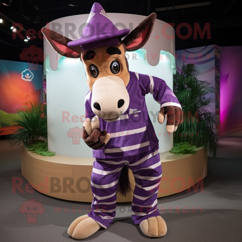 Purple Okapi mascot costume character dressed with a Romper and Caps