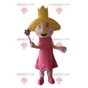 Princesa fada mascote em vestido rosa com asas - Redbrokoly.com