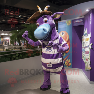 Purple Okapi mascot costume character dressed with a Romper and Caps