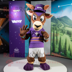 Purple Okapi mascot costume character dressed with a Romper and Caps