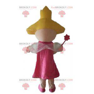 Mascotte prinses fee in roze jurk met vleugels - Redbrokoly.com