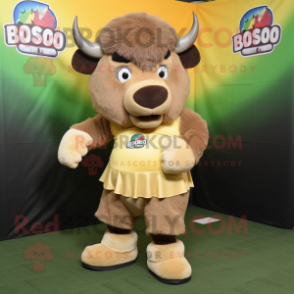 Tan Bison mascot costume character dressed with a Mini Dress and Foot pads