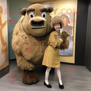 Tan Bison mascot costume character dressed with a Mini Dress and Foot pads