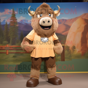 Tan Bison mascot costume character dressed with a Mini Dress and Foot pads