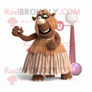 Brown Mammoth mascot costume character dressed with a Ball Gown and Rings