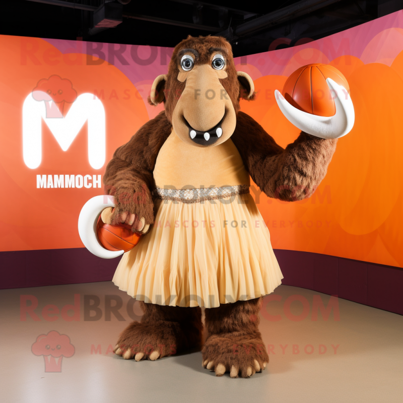 Brown Mammoth mascot costume character dressed with a Ball Gown and Rings