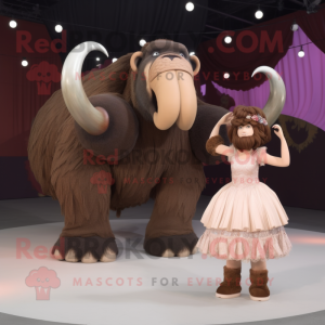 Brown Mammoth mascot costume character dressed with a Ball Gown and Rings