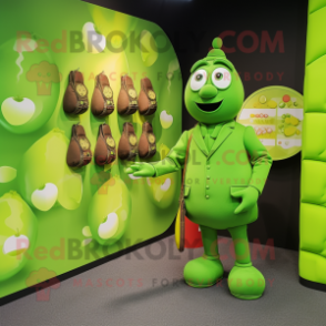 Lime Green Grenade mascot costume character dressed with a Waistcoat and Coin purses