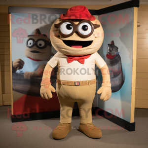 Tan Cyclops mascot costume character dressed with a Henley Tee and Ties