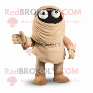 Tan Cyclops mascot costume character dressed with a Henley Tee and Ties