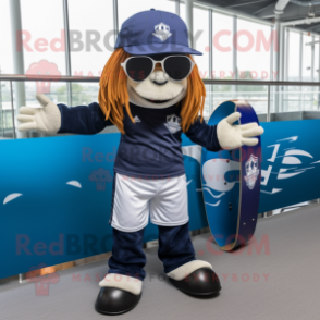 Navy Skateboard mascot costume character dressed with a Joggers and Cufflinks