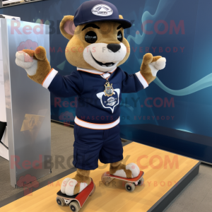 Navy Skateboard mascot costume character dressed with a Joggers and Cufflinks