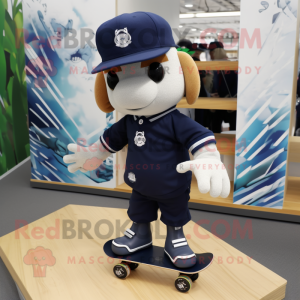Navy Skateboard mascot costume character dressed with a Joggers and Cufflinks