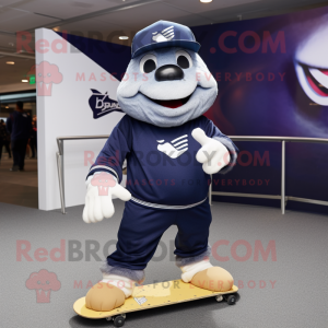 Navy Skateboard mascot costume character dressed with a Joggers and Cufflinks