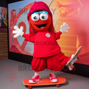 Red Skateboard mascot costume character dressed with a Culottes and Cummerbunds