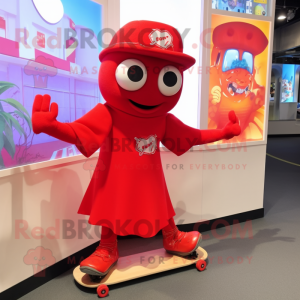 Red Skateboard mascot costume character dressed with a Culottes and Cummerbunds