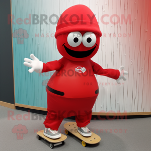 Red Skateboard mascot costume character dressed with a Culottes and Cummerbunds