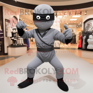 Gray Ninja mascot costume character dressed with a Jeggings and Cufflinks