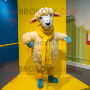 Yellow Merino Sheep mascot costume character dressed with a Trousers and Scarf clips